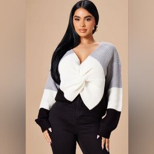 Fashion Nova Just A Little Twisted Womens Reversible Colorblock Knit Sweater SzM